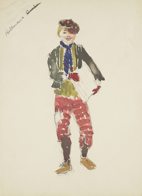 New York Fireman: Green shirt, green vest, blue scarf, red mittens, patched red trousers