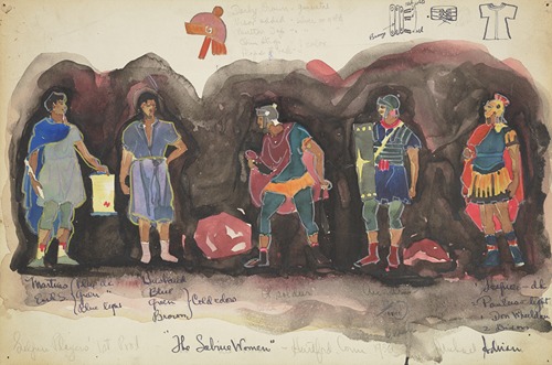 The Sabine Women: Green tunic, blue cloak. Blue robe
