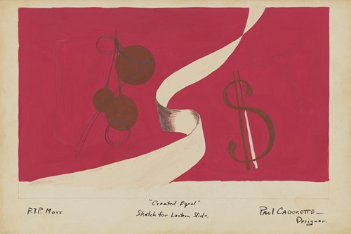 Created Equal: Sketch no. 13, Sketch for Lantern Slide (Financial Symbols and Ribbon)