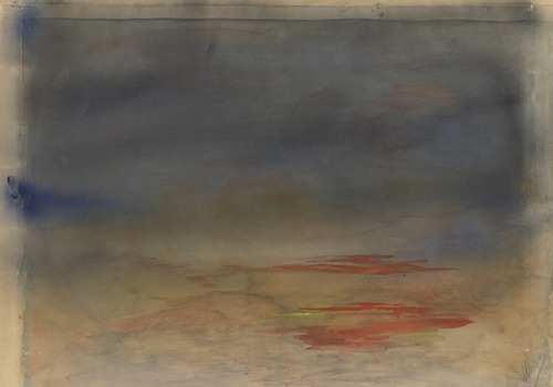Obscure Land:seascape with Dark Blue, Beiges, Red-Orange
