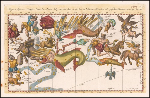 Figura observat. Cursus Cometae Anno 1665 mense Aprili factar, a Iohanne Hevelio ad ejusdem Communicat . .