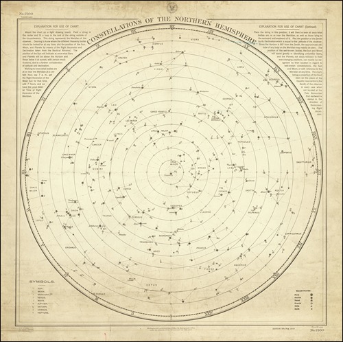 Navigational celestial chart of the northern skies