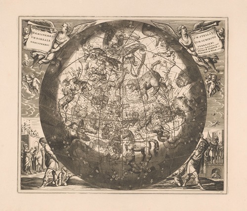 Hemelkaart met de noordelijke sterrenbeelden Haemisphaerium stellatum boreale cum subiecto haemisphaerio terrestri
