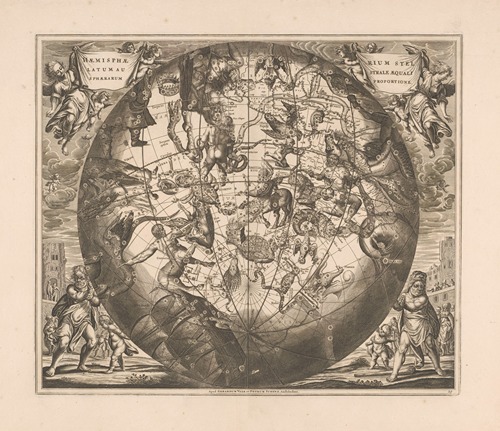Hemelkaart met de zuidelijke sterrenbeelden Haemisphaerium stellatum australe aequali sphaerarum proportione