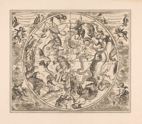 Hemelkaart met de zuidelijke sterrenbeelden Haemisphaerium stellatum australe antiquum