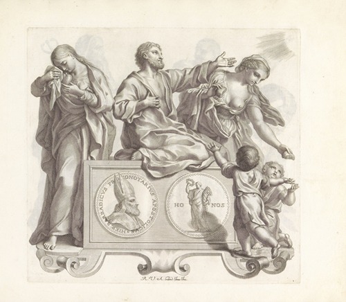 Portret van Girolamo Barbarigo met de personificaties van drie Zaligheden