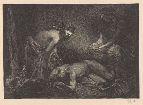 Judith en dienstmaagd met het hoofd en lichaam van Holofernes