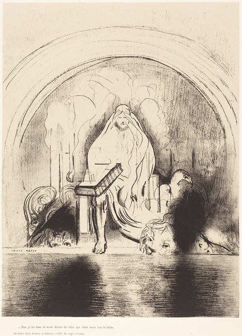 Puis je vis, dans la main droite de celui quietait assis sur le trone, un livre ecritdedans et dehors, scelle de sept sceaux
