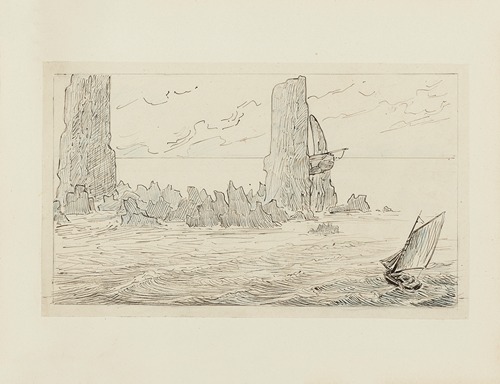 Les Rochers Douvres – dessin pour la vignette de titre pour la table des matières et des gravures,