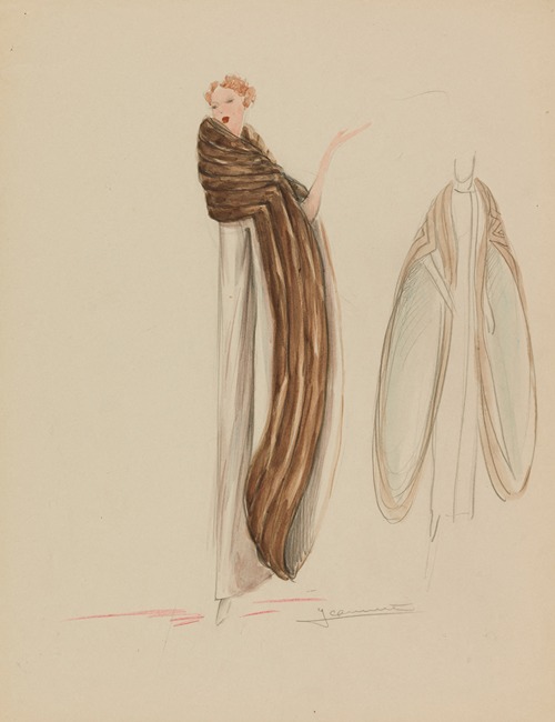 Manteau blanc à manches évasées bordées de fourrure brune