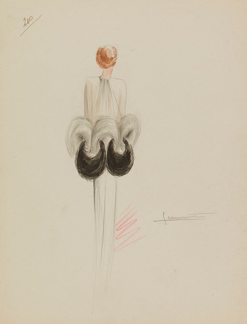 Robe blanche avec bordure de fourrure blanche et noire au dos