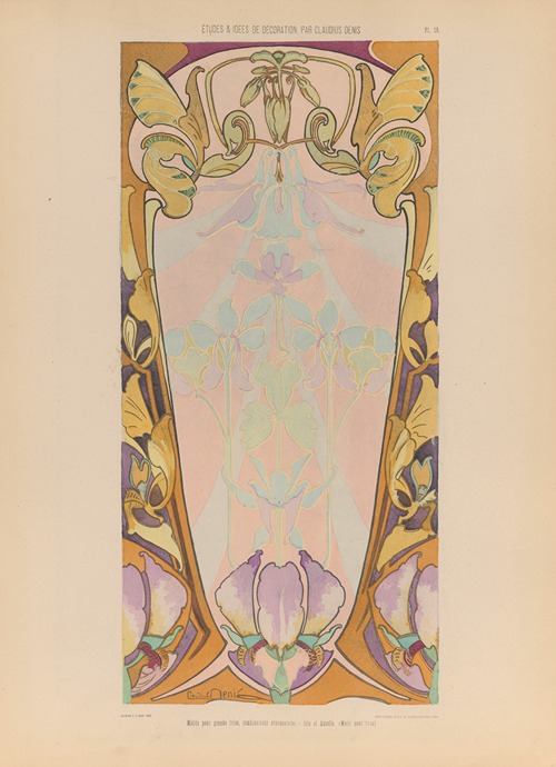 Motifs pour grande frise, combinaisons ornementales – Iris et Ancolie (Motif pour vase)