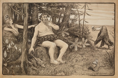 John Bull (England) as Adam and a woman representing America as Eve in the Garden of Eden