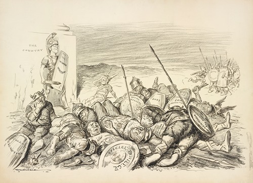 President Woodrow Wilson as a Roman soldier, defending the country