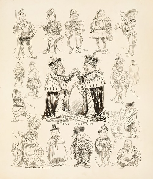 Several portraits of Theodore Roosevelt dressed in the manner of different countries