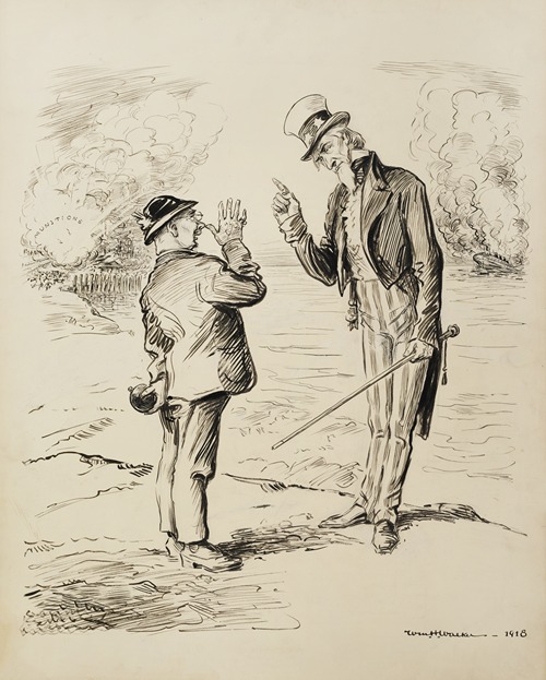 Uncle Sam; Naughty! Naughty! If I catch you again blowing up munitions plants and putting bombs on ships I shall fine you a dollar