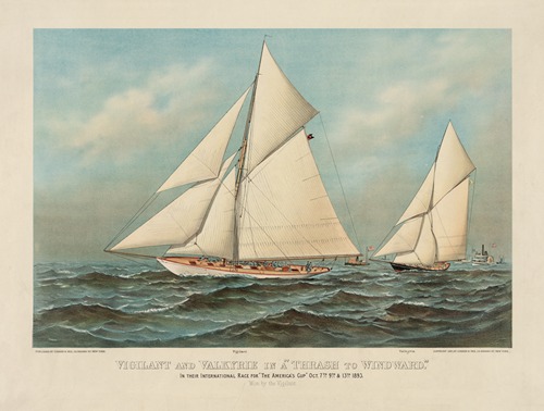 Vigilant and Valkyrie in a ‘thrash to windward’; in their international race for ‘The America’s Cup’ Oct. 7th, 9th. & 13th. 1893