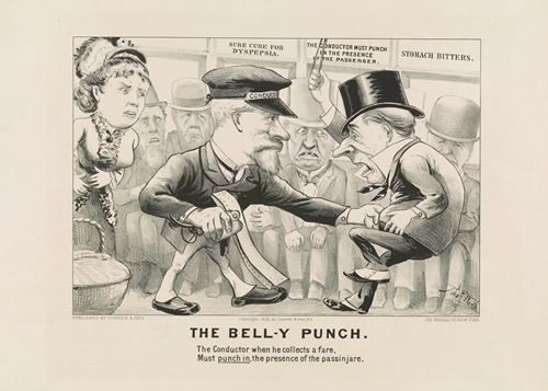 The bell-y punch; the conductor when he collects a fare, must punch in the presence of the passinjare