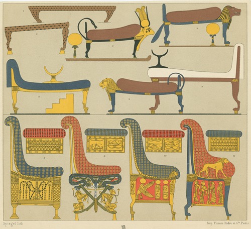 Egyptian beds, chairs and chests