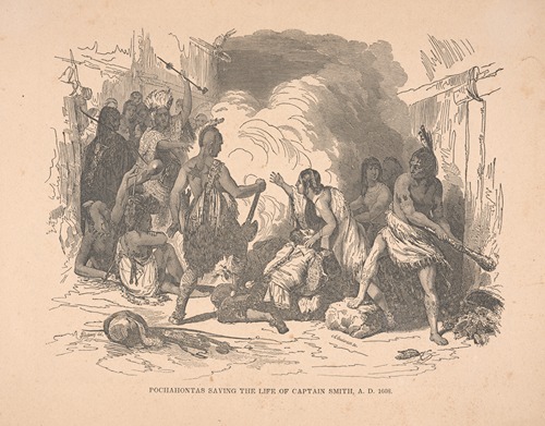 Pochahontas saving the life of Captain Smith, A.D. 1608.