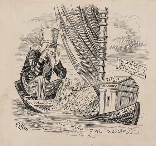 Uncle Sam and the U.S. Treasury aboard boat ‘Our Credit,’ sink into sea of ‘Financial Distress’