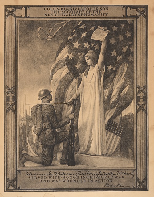 Columbia gives to her son the accolade of the new chivalry of humanity