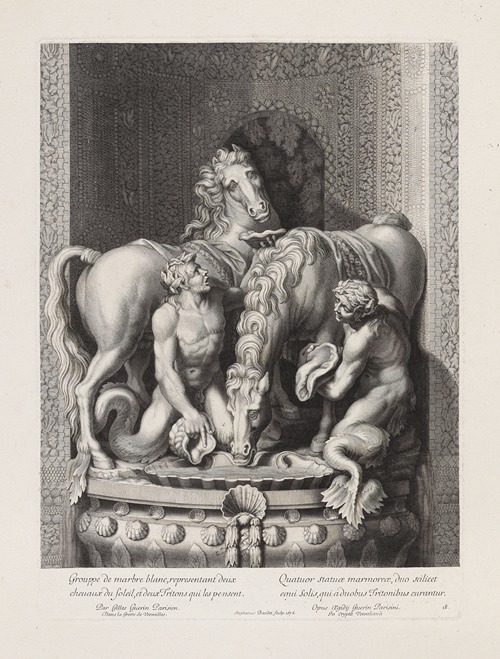 White marble scene, representing two horses of the sun, and two Tritons thinking of them