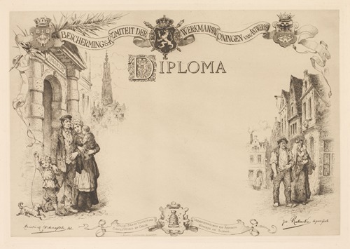 Diploma with a family on the street to the left and right