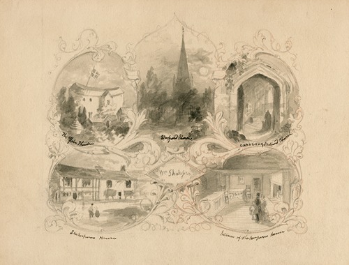 The Globe Theatre, Stratford Church, chancel of Stratford Church, Shakespeare’s house, interior of Shakespeare’s house