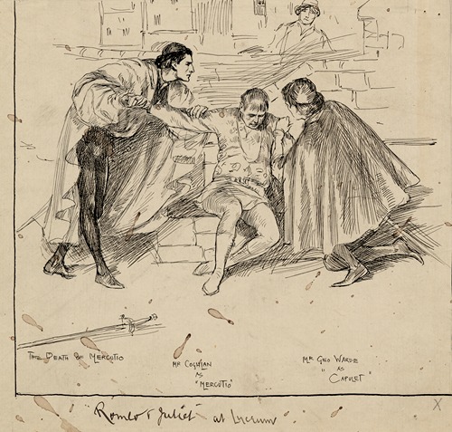 Romeo & Juliet at Lyceum The death of Mercutio, Mr. Coghlan as Mercutio, Mr. Geo. Warde as Capulet
