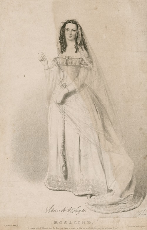 Harriett D. Taylor as Rosalind; ‘I charge you o women, for the love you bear to men …’ As you like it, act 5, scene 7