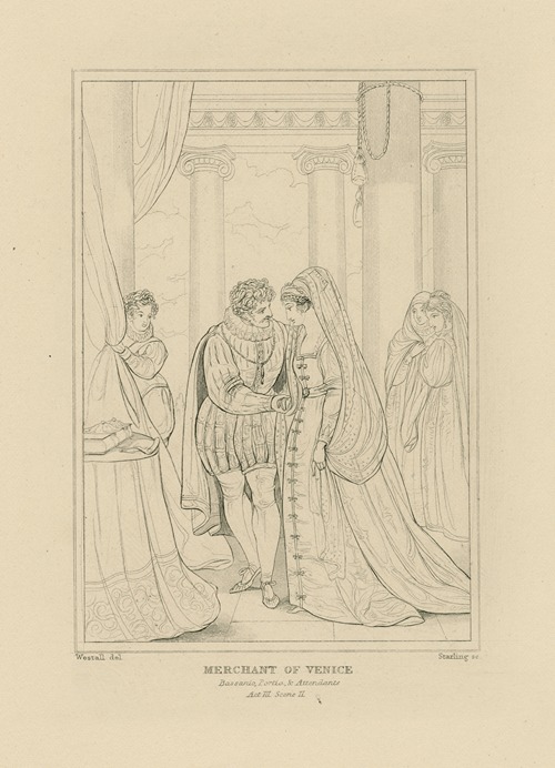 Merchant of Venice, act 3, scene 2 … Bassanio, Portia, and Attendants