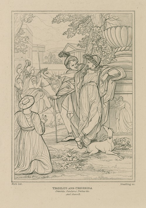 Troilus & Cressida, act 1, sc. 2, a street, Cressida, Pandarus, Troilus, soldiers etc