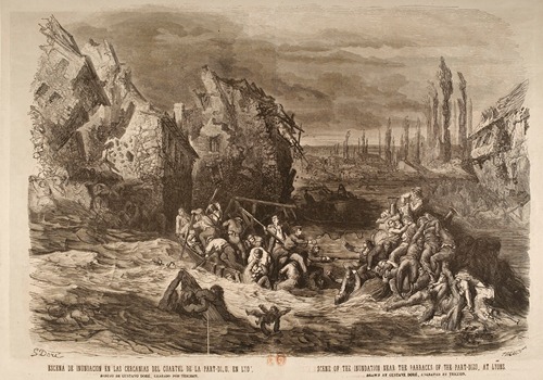 Escena de inundacion en las cercanias del cuartel de la Part-Dieu, en Lyon