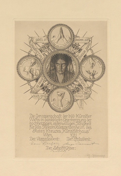 Gedenkblatt der Genossenschaft der bildenden Künstler für das Rekonvaleszentenheim des Roten Kreuzes ‘Künstlerhaus’