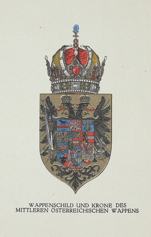 Wappenschild und Krone des mittleren österreichischen Wappens