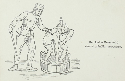 Der kleine Peter wird einmal gründlich gewaschen