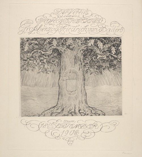Dedication card for the Grand Duke of Baden, Frederick I of Baden, with an image of an oak tree