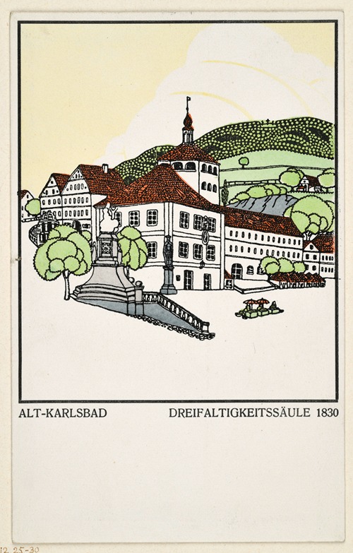 Alt-Karlsbad Dreifaltigkeitssäule 1830 (Postkarte der Wiener Werkstätte Nr. 209)
