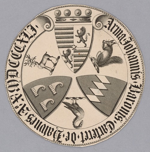Bookplate; Arma Johannis Baronis Carteret de Hawnes