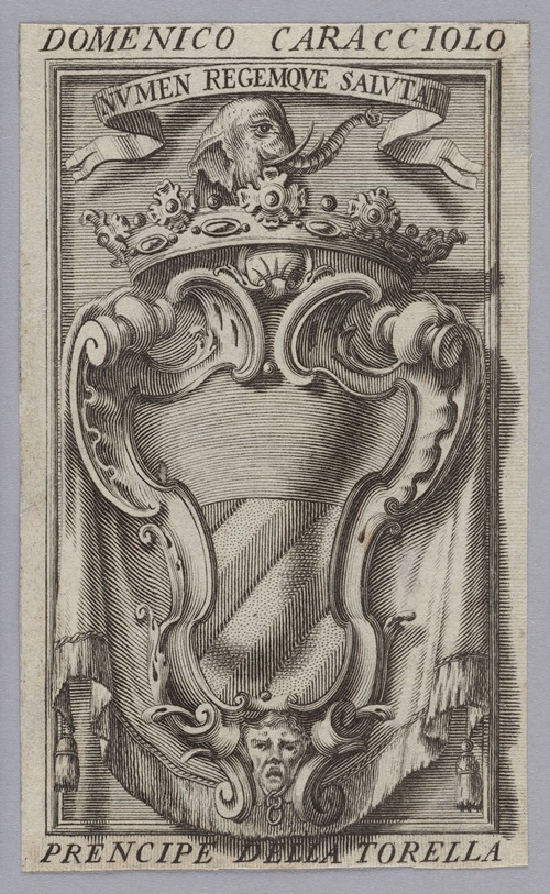 Bookplate; Domenico Caracciolo, Prencipe della Torella; Numen Regemque Salvat.