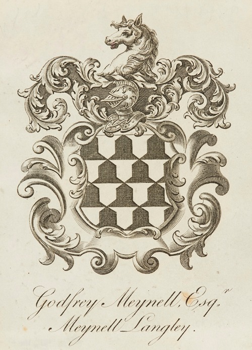 Bookplate; Godfrey Meynell. Esqr. Meynell Langley