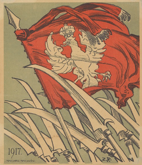 Naklejka okienna związana z wydarzeniami we Lwowie w 1917 roku.