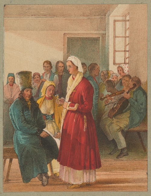 Women in festive costumes and a Nowy Targ townsman