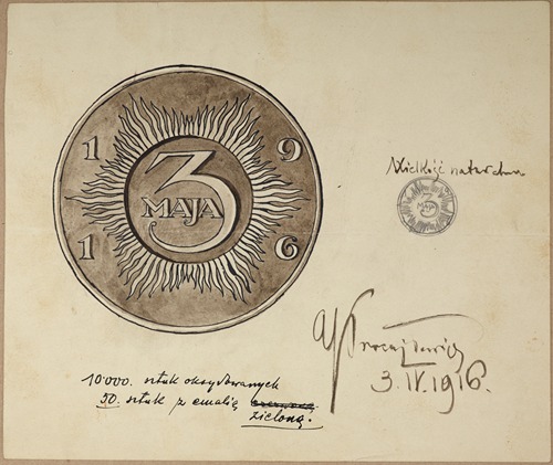 Design of the commemorative badge issued to celebrate the anniversary of the Constitution of 3 May by the Supreme National Committee