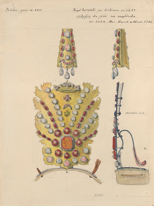 17th Century Szkofia (Aigrette) with Feathers on Hussar Horse Headstall, Front View and Side View of the Cross-Section