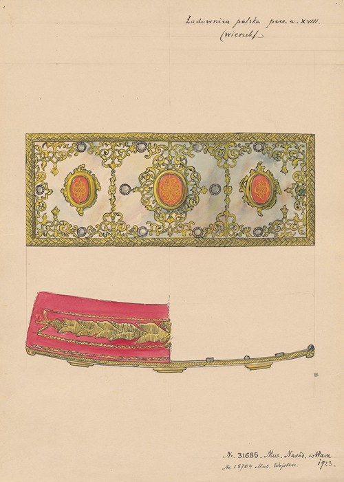 18th Century Polish Cartridge Case in the Collection of the National Museum in Warsaw in 1923 – Front and Top Views of the Metal Plate