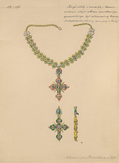 Gold Cross with Enamel and Gemstones from 17th;18th Century Georgian National Costume, from the Collection of Gen. Permikin in 1924