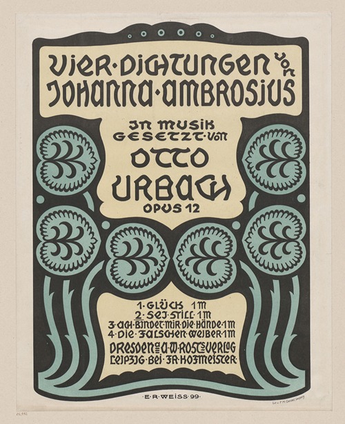 Notentitel zu Otto Urbach, Vier Dichtungen von Johanna Ambrosius Opus 12