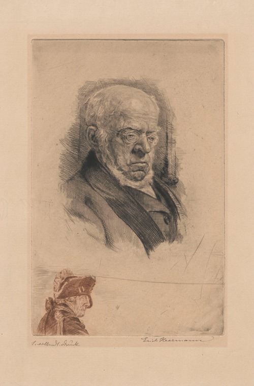 Portrait of Adolph Menzel with remarque; Frederic the Great’s head